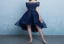 Navy Blue Cocktail Dress Hi Lo Tulle with Applique Short Sleeves Light GrayBlackBurgundy Party Gowns Cheap Special occassion dre1787740