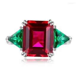 Cluster Rings 2024 S925 Silver European And American Pigeon Blood Red 10 12 Combination Green Diamond Advanced Sense