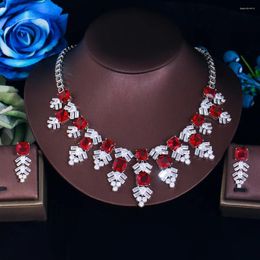 Necklace Earrings Set ThreeGraces Luxury Women And Geometric Square Red Cubic Zircon Elegant Bridal Jewelry For Lady Party T1026
