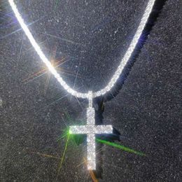 Shinning Diamond Stone Crucifix Cross Pendants Necklace Stainless Steel Jewellery Platinum Plated Men Women Lover Gift Jewellery Neckl230E