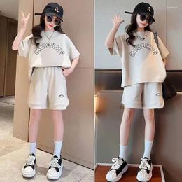 Clothing Sets 2024 Girls Summer Suit Child Clothes Short-Sleeved Shorts Sports Loose Letters T Shirt Half Pants Teenager Tracksuits Kids