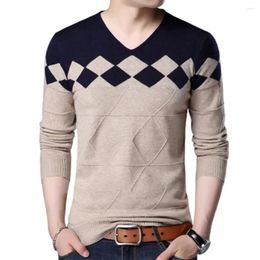 Men's Sweaters 2024 Autumn Winter Warm Wool Casual Hit Colour Patchwork V-neck Pullover Men Brand Slim Fit Cotton Sweater