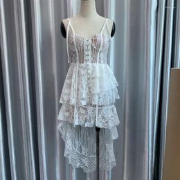 Casual Dresses Spring Summer Collection Lace Dust Double Irregular Ring Belt Straps Detachable Dress