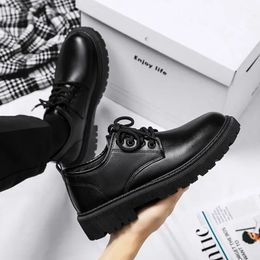 2023 Men Korea Leather Platform Oxfords Slip on Thick Tottom Male Derby Shoes Casual Loafers Mens Square Toe Formal Dress 240417
