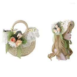 Berets Flower Bonnet Tea Party Hat Hangbag Teenager Girl Costume Drop