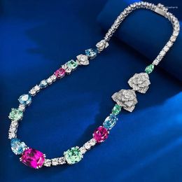 Chains Valuable Colourful Gemstones Diamond Necklace Real 925 Sterling Silver Party Wedding Chocker For Women Jewellery Gift