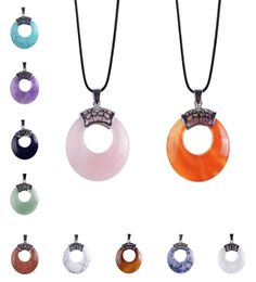 Circle Donut Healing Crystals Necklace Natural gemstone Chakra Amulet Lucky Coin Charm Protection Quartz Reiki Pendant Men Women3168240