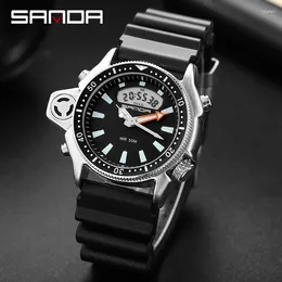 Wristwatches SANDA Fashion Sport Men LED Digital Watches Dual Display Quartz Wristwatch Outdoor Waterproof Military Mens Clock