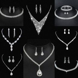 Valuable Lab Diamond Jewelry set Sterling Silver Wedding Necklace Earrings For Women Bridal Engagement Jewelry Gift 18xQ#