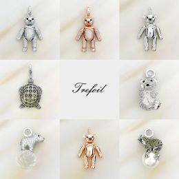 Necklaces Pendants Teddy Bear Movable Legs Frog Pearl Polar Turtle Fine 925 Sterling Silver Jewellery Cute Gift For Women Fit Necklace