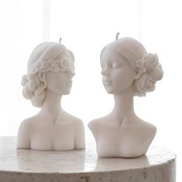 Ceramics DIY 3D Ornaments Plaster Statue Mold For Handmade Home Decoration Gift Closed Eyes Braided Girl Candle Silicone Mold Resin Mold