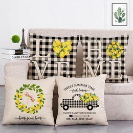 Pillow Black And White Square Cart Printed Cover Linen Throw Car Home Decoration Decorative Pillowcase T484