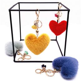 High Quality Ladies Backpack Pendant Imitating Rex Rabbit Fur Rainbow Heart Pompom Keychain