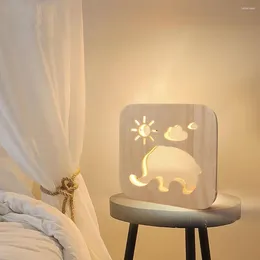 Night Lights Cartoon LED Light USB Kids Room Bedside Lovely Elephant Sun Cloud Table Lamp With Port Living Bedroom Wood Decor