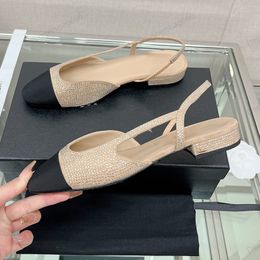 Slingbacks Chunky Heel Women Designer Suede Lambskin Flat Low Heel Sandals Slip On Mule Vintage Patchwork Sandal Classic Buckle Adjustable Drill Face Dress Shoes