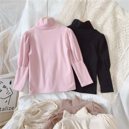 T-shirts 18y Princess Infant Baby Girls T Shirts Sweatshirts Tops Solid Long Puff Sleeve Turtleneck Pullover Outfits 4 Colors Aa5637