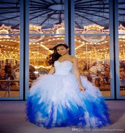 2021 Fashionable Blue and White Organza Ball Gown Quinceanera Dresses 2016 Beaded Laceup Floor Length Sweet 16 Years Pageant Gown6532812