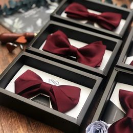 Notknot highend wedding bridegroom man Burgundy Red British bow solid Colour mens tie 240415