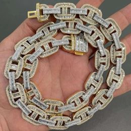New Arrival 925 Silver Two Tone Baguette Diamond Custom Mens Mariner Link Chain 16mm 40ct Iced Out Cuban Chain