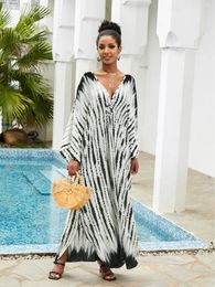 Elegant Bathing Suit Cover Up 2024 Summer Women's Striped Printed Kaftans Casual Vacation Outfit African Caftans Beachwear Q1523