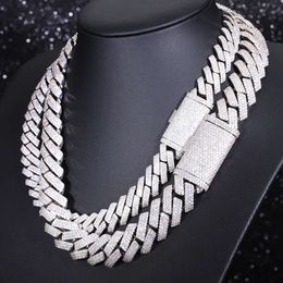Heavy Silver 15mm 20mm 3rows Cuban Chain Necklace White Gold Plated Moissanite Diamond Cuban Link Chain