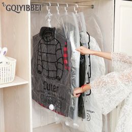 Bags 1pc Hanging Transparent Vacuum Storage Bag For Clothes Organizer Saver Space Holder Folding Bags Pack Garment Dustproof