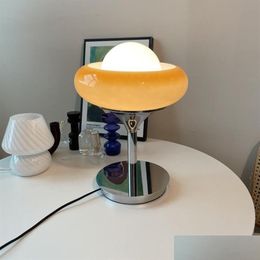 Table Lamps Nordic Egg Tart Japanese-Style Lamp With Creamy White Lampshade And Iron Bottom For Bedroom Bedside Decoration - 250G Re Dhud7