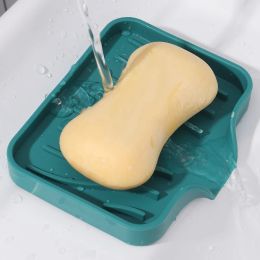 Dishes Easy Clean Non Slip Soft Silicone Soap Holder Bathroom Premium Soap Dish Self Draining Soap Tray Keep Soap Dry Storage Tray