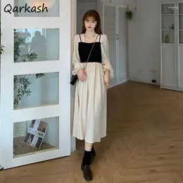 Casual Dresses A-line Dress Women Patchwork Elegant French Style Design Long Sleeve Temperament Retro Spring Holiday Femme Vestidos Ins