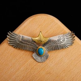 Pendants S925 Sterling Silver Jewelry Thai Silver Handmade Turquoise Gold Head Eagle Fashion Pendant For Men GOP002