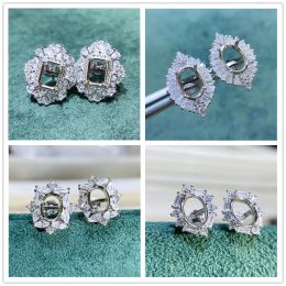 Earrings MeiBaPJ 6mm*8mm DIY 925 Silver Empty Holder Fashion Flower Stud Earrings Fine Charm Party Jewelry for Women