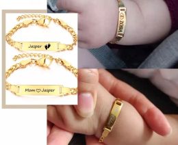 Strands Stainless Steel Custom Baby Bracelet Name Adjustable Baby Toddler Child ID BraceletPersonalized Girl Boy Birthday Gift Kid