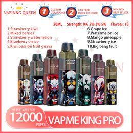 VAPME KING PRO 12000 Puff Disposable E Cigarettes 0% 2% 3% 5% 850mAh Battery Rechargeable Electronic Cigs Puffs 12K Kit