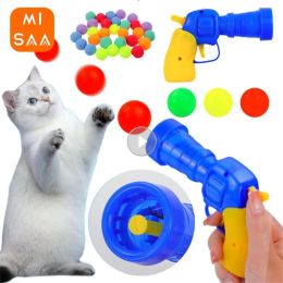 Toys Cat Teaser Toy Gun Plush Ball Plush Ball Shooting Gun Interactive Training Self Relaxing Cat Toy Elastic Plush Ball Pet Toys