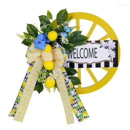 Decorative Flowers Artificial Spring Wreath With Welcome Wheel Bowknot Flower For Front Door Wedding Garden Outdoor Decorations