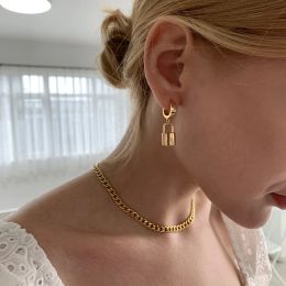 Earrings Brass With 18K Gold Padlock Statement Drop Earring Women Fine Jewellery Designer T Show Runway Gown Jewellery Rare INS Japan Korean