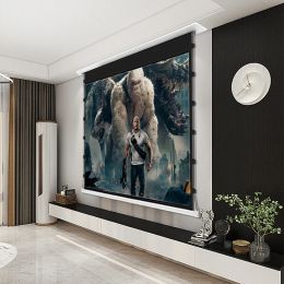 16:9 Anti-Light 3D 4K HD Remote Control Tab-Tensioned Intelligent Electric Ceiling Recessed Projection Screen With Black Crystal