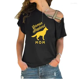 Women's T Shirts German Shepherd Mom Dog Cotton Shirt Funny T-shirt Women Short Sleeve Summer Irregular Skew Cross Bandage Tshirt