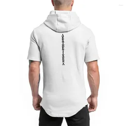 Men's T Shirts Brand Cotton Hooded Casual Gyms Clothing Fitness Mens Fashion Sports Hip Hop Summer Bodybuilding Muscle Short Sleeve T-shirt