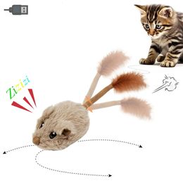 Interactive Cat Toys Electric Intelligent Moving Mouse Automatic Tail Shaking Squeak USB Charging Plush Cats Teasing Toy 240410