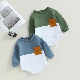 Rompers Born Baby Boys Girls Sweatshirts Casual Fashion Long Sleeve Contrast Color Pocket Kids Infant Jumpsuits Fall Clothes