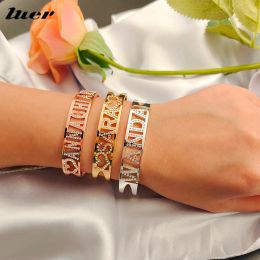 Strands LUER Custom Bracelet Personalized/Name Letter CZ Zircon Cuff Bangles With Rhinestone for Women Jewelry Valentine's day Gift