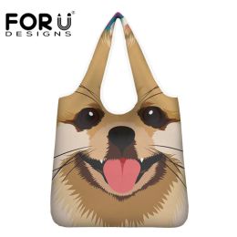 Bags FORUDESIHNSPomeranian Foldable Recycle Shopping Bag Cute Pug Shopping Tote Bag Convenient Fruit Vegetable Grocery Pocket