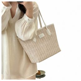 fi Weave Tote Bag Sweet Simple Shop Bag Summer Beach Straw Handbag Large Capacity Handbag Bohemian Shoulder Bag Girls N23c#