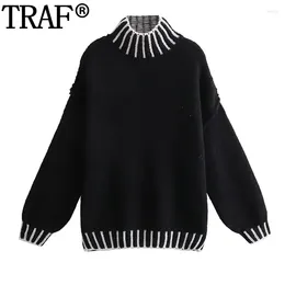 Women's Sweaters 2024 Turtleneck Black Woman Jumper Knitted Sweater For Women Autumn Winter Oversize Long Sleeve Top Knitwear