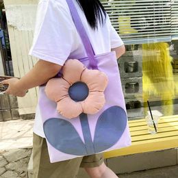 Shoulder Bags Casual Women's Tote 2024 Summer Design Lady Bag 3D Flower Nylon Handbags Large Capacity Shopper Girls