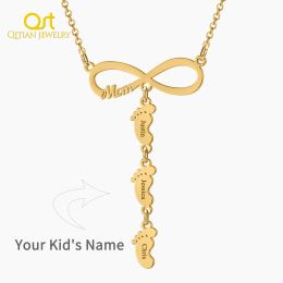 Necklaces Custom Infinity Necklace Personalised Meaningful Engraved Family Name Feet Pendant Customised Jewellery Gift for Women Mothers