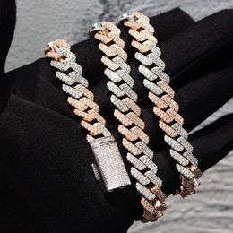 Bust Down Miami Cuban Two Tone Iced Out S925 Sterling Silver Moissanite 12mm 2 Rows 14k Gold Plated Link Chain