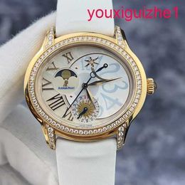 AP Female Wrist Watch Millennium Series 77315OR Original Diamond 18K Rose Gold Material White Fritillaria dial Date Dynamic Storage Moon Phase Display