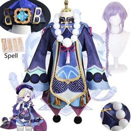 Anime Costumes Qiqi Cosplay Come Zombie Girl Qi Dress Hat Spells Socks Wig Hallown Clothes Qi Full Set Outfits Y240422